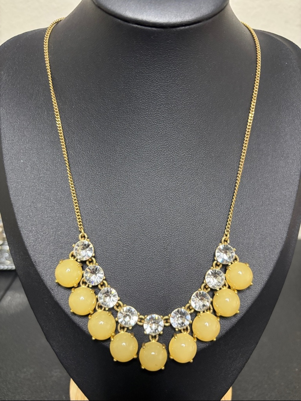 J. Crew Clear & Butter Yellow Rhinestone Gold Tone Necklace Jewelry